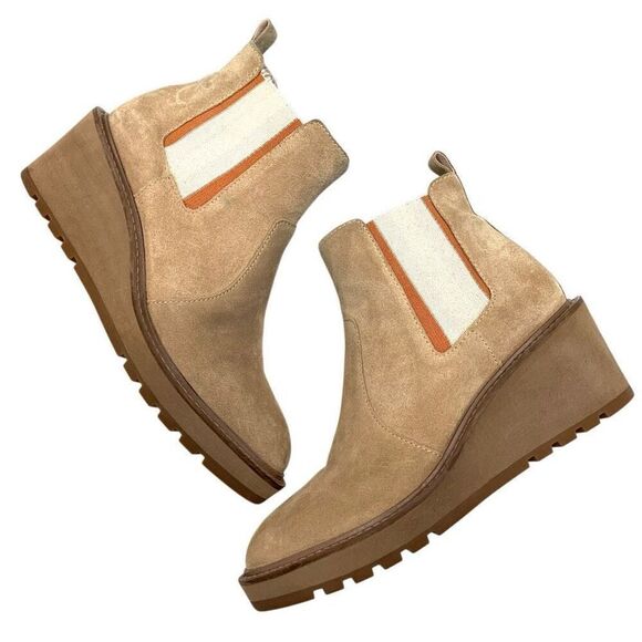 CECELIA Suede Pull On Wedge Boots - Picture 1 of 13